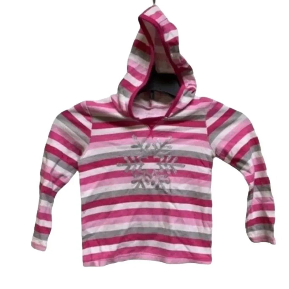 The Children's Place Girls 4T Pink‎ Striped Snowflake Waffle Knit Hoodie